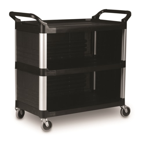 Rubbermaid Utility Cart with Enclosed End Panels on 3 Sides, Black